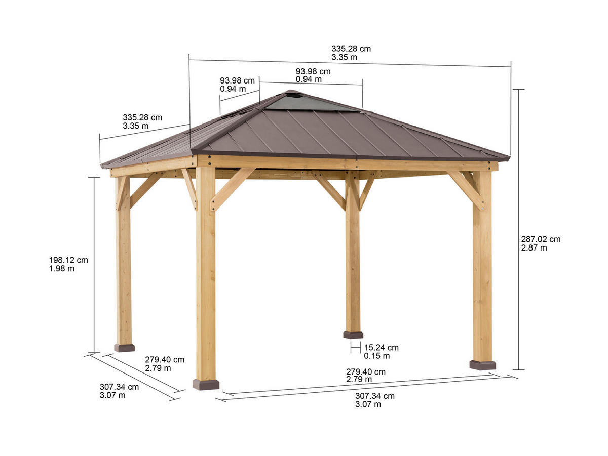 PAVILLON 336/287/336 cm  - Dunkelbraun/Lärchefarben, Basics, Holz/Kunststoff (336/287/336cm) - Modante