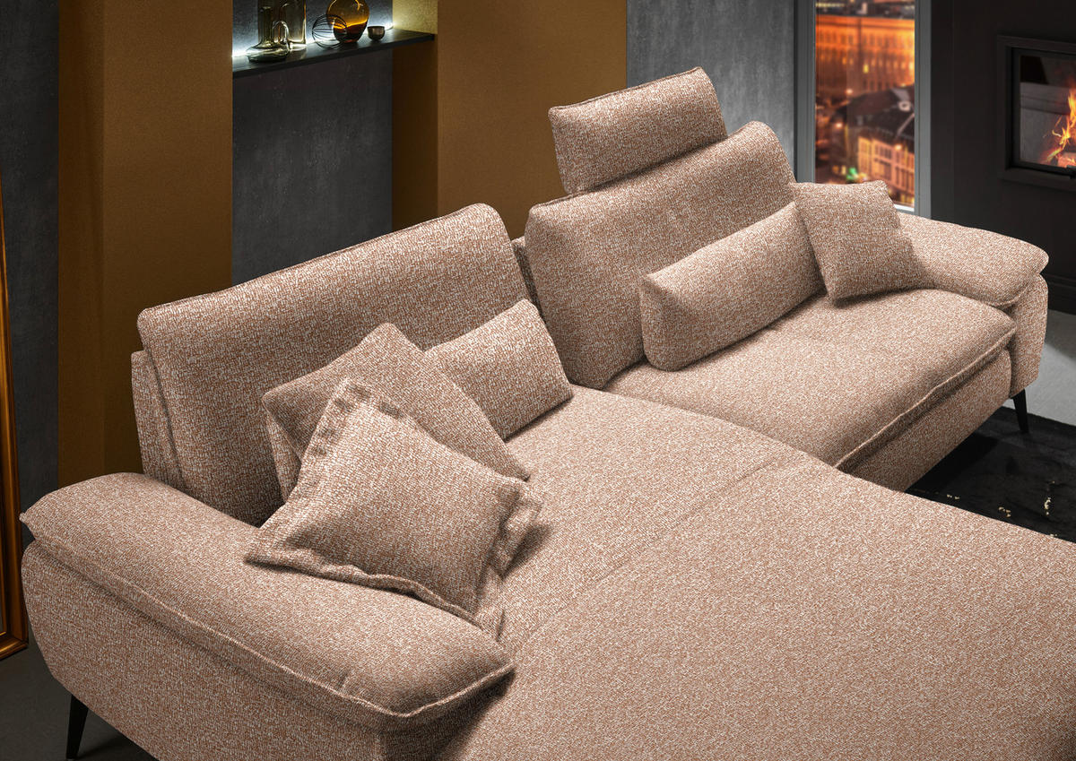 ECKSOFA in Webstoff Rotbraun  197/295 cm  - Rotbraun/Schwarz, Design, Textil/Metall (197/295cm) - Valdera