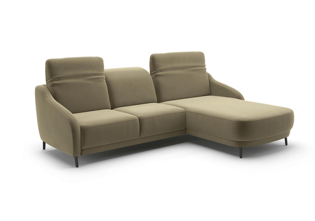ECKSOFA BLUES V Olivgrün Samt  - Schwarz/Olivgrün, MODERN, Textil/Metall (271/191cm) - Sit & More