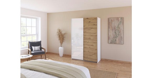 SCHWEBETÜRENSCHRANK  in Weiß, Eiche Artisan  - Alufarben/Weiß, KONVENTIONELL, Holzwerkstoff/Metall (181/229/62cm) - Xora