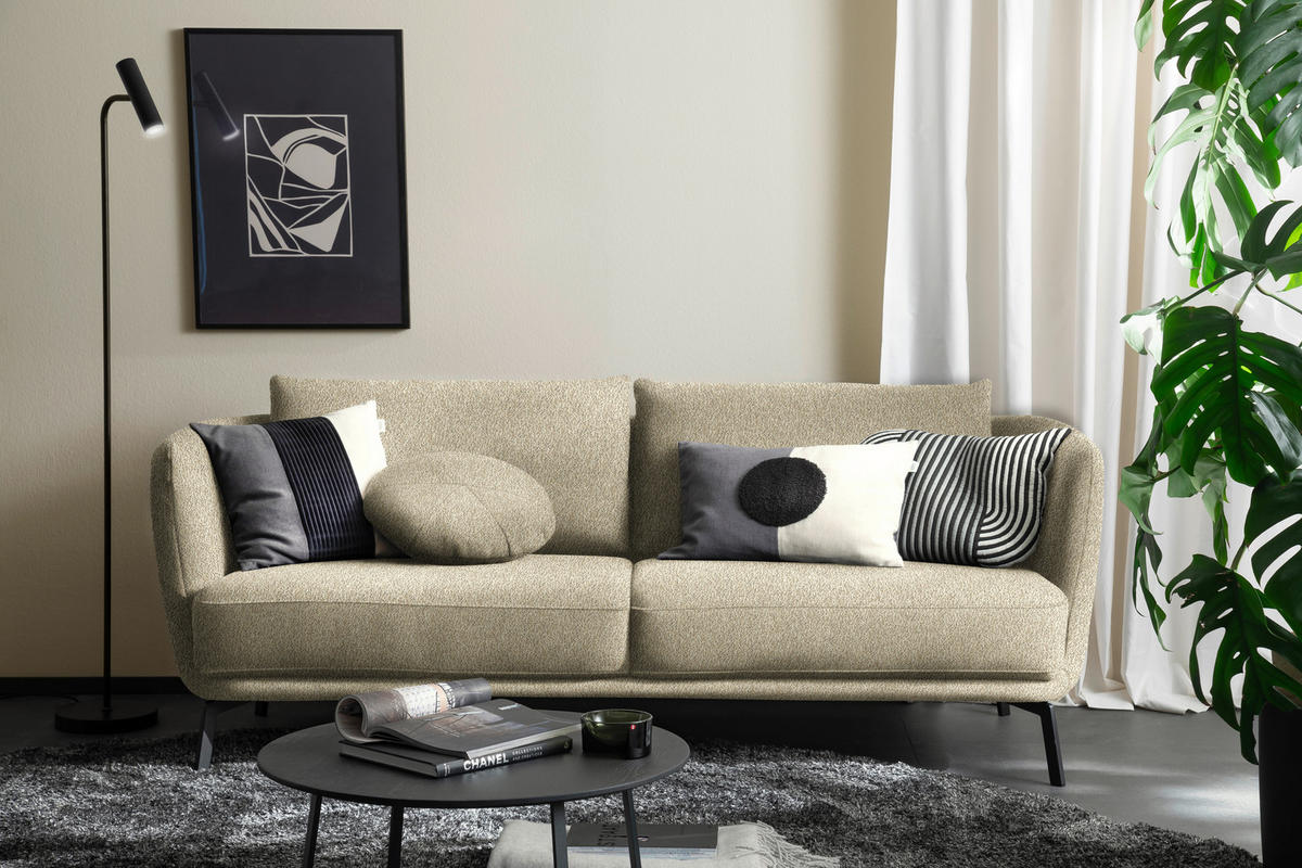 2,5-SITZER  in Flachgewebe Sandfarben  - Sandfarben/Schwarz, Design, Textil/Metall (190/71/91cm) - Schöner Wohnen