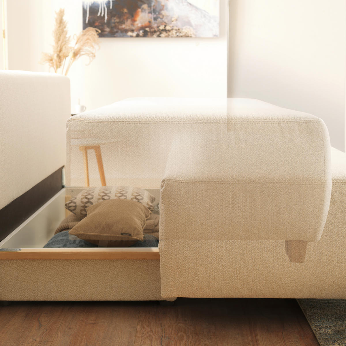 BOXSPRINGSOFA in Webstoff Grau  - Naturfarben/Grau, Design, Holz/Textil (205/93/108cm) - Venda