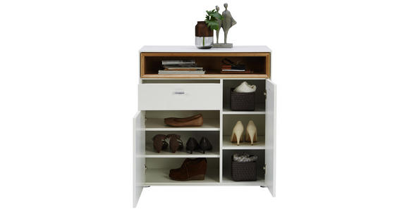 SCHUHSCHRANK 83/90/35 cm - Eichefarben/Silberfarben, Design, Holzwerkstoff/Kunststoff (83/90/35cm) - Hom`in
