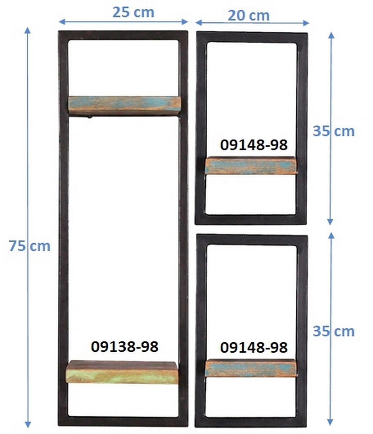 WANDREGALSET 50/75/25 cm  - Multicolor/Schwarz, Design, Holz/Metall (50/75/25cm) - MID.YOU