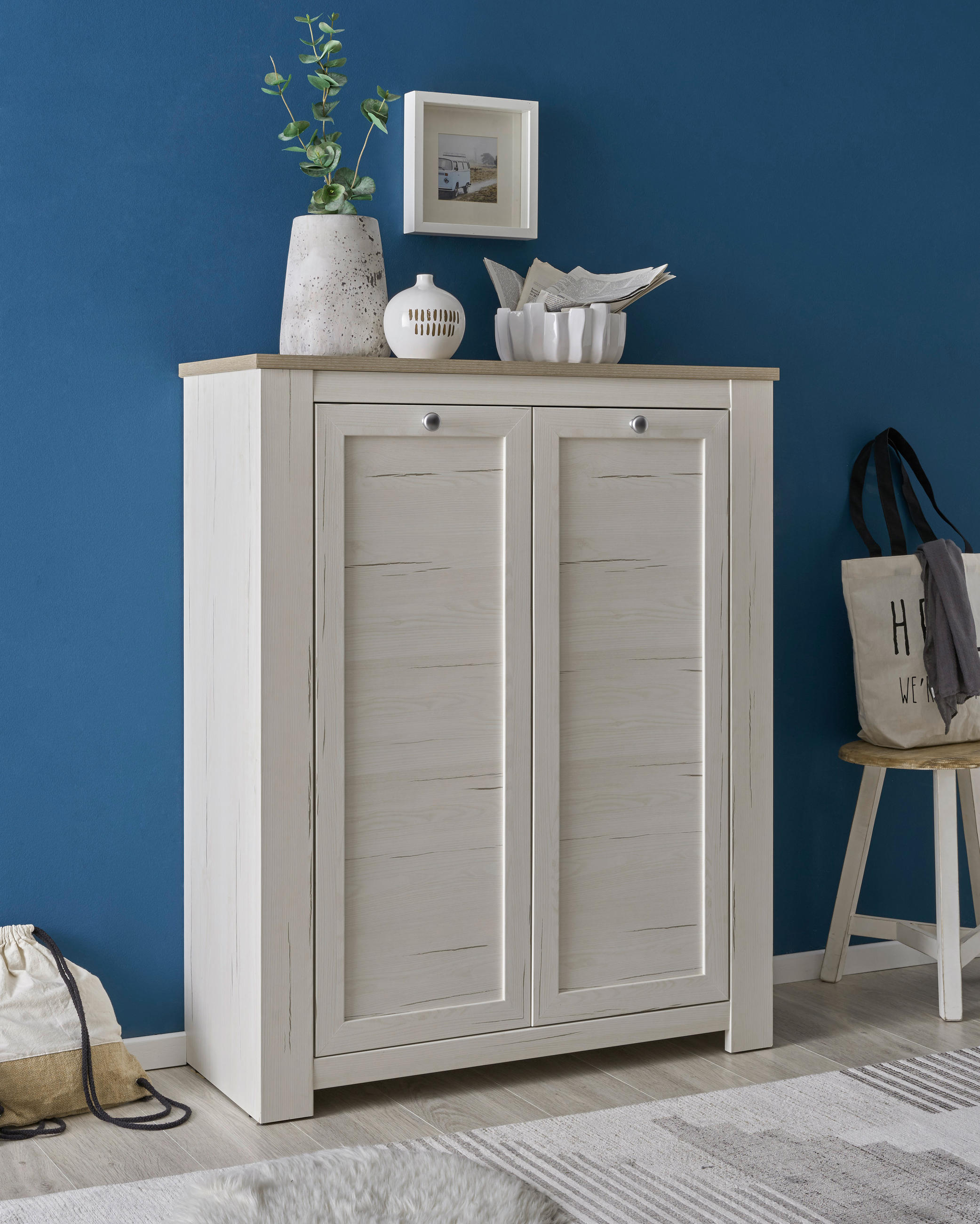 DULAP PENTRU PANTOFI 98/121/38 cm  - argintiu/alb, Lifestyle, plastic/material pe bază de lemn (98/121/38cm) - MID.YOU