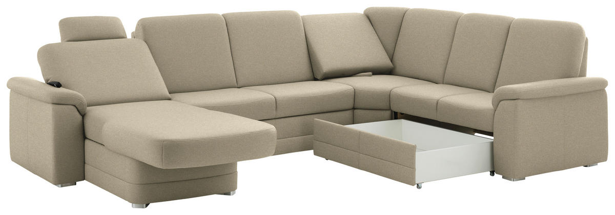 WOHNLANDSCHAFT  in Chenille Sandfarben  - Sandfarben/Alufarben, KONVENTIONELL, Holz/Textil (160/329/235cm) - Beldomo Comfort