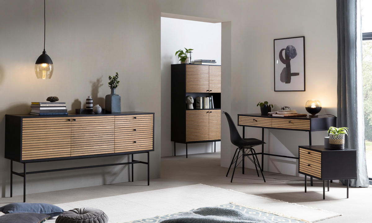 SCHREIBTISCH 120/50/75 cm  in Schwarz, Eichefarben  - Eichefarben/Schwarz, Design, Holz/Holzwerkstoff (120/50/75cm) - Livetastic