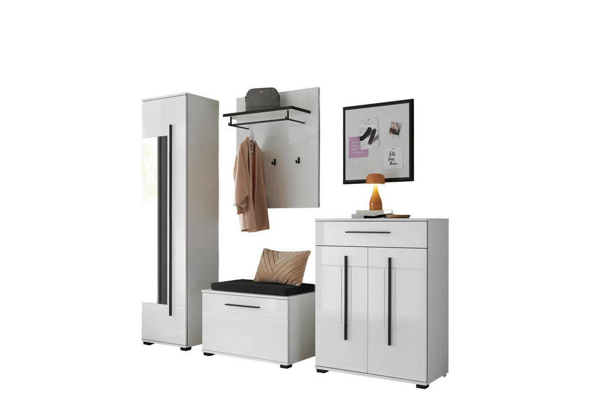 GARDEROBE 5-teilig  in 230/201/39 cm  - Weiß Hochglanz/Weiß, MODERN, Holzwerkstoff (230/201/39cm) - MID.YOU