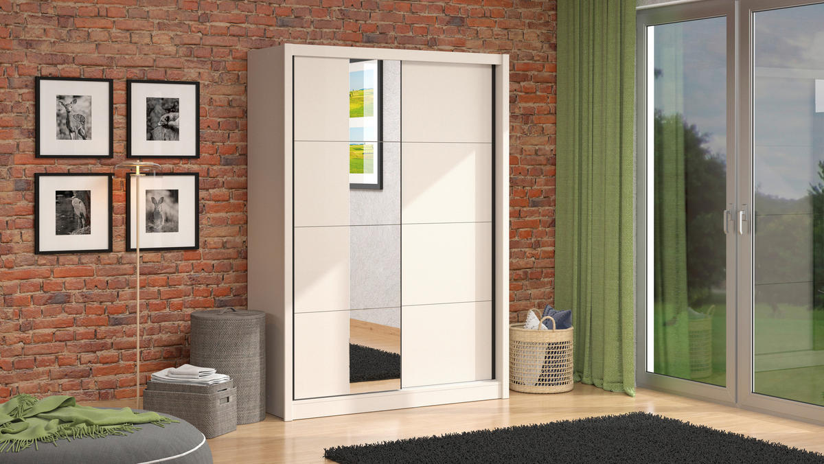 SCHIEBETÜRENSCHRANK 155.5/215,5/60 cm 2-türig Kaschmir  - Kaschmir/Schwarz, MODERN, Holzwerkstoff/Metall (155.5/215,5/60cm) - MID.YOU