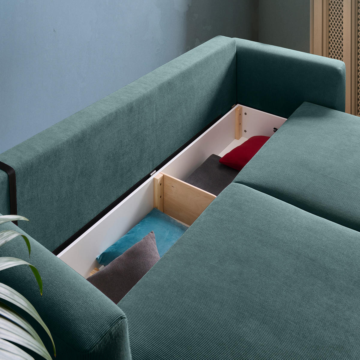 SCHLAFSOFA  mit Stoffauswahl, Schlafen auf Sitzhöhe, Rücken echt Cord Blau  - Blau/Schwarz, Design, Kunststoff/Textil (250/92/105cm) - Carryhome