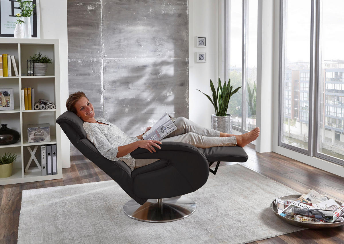 RELAXSESSEL Echtleder    - Anthrazit, KONVENTIONELL, Leder/Metall (70/114/80cm) - Cantus