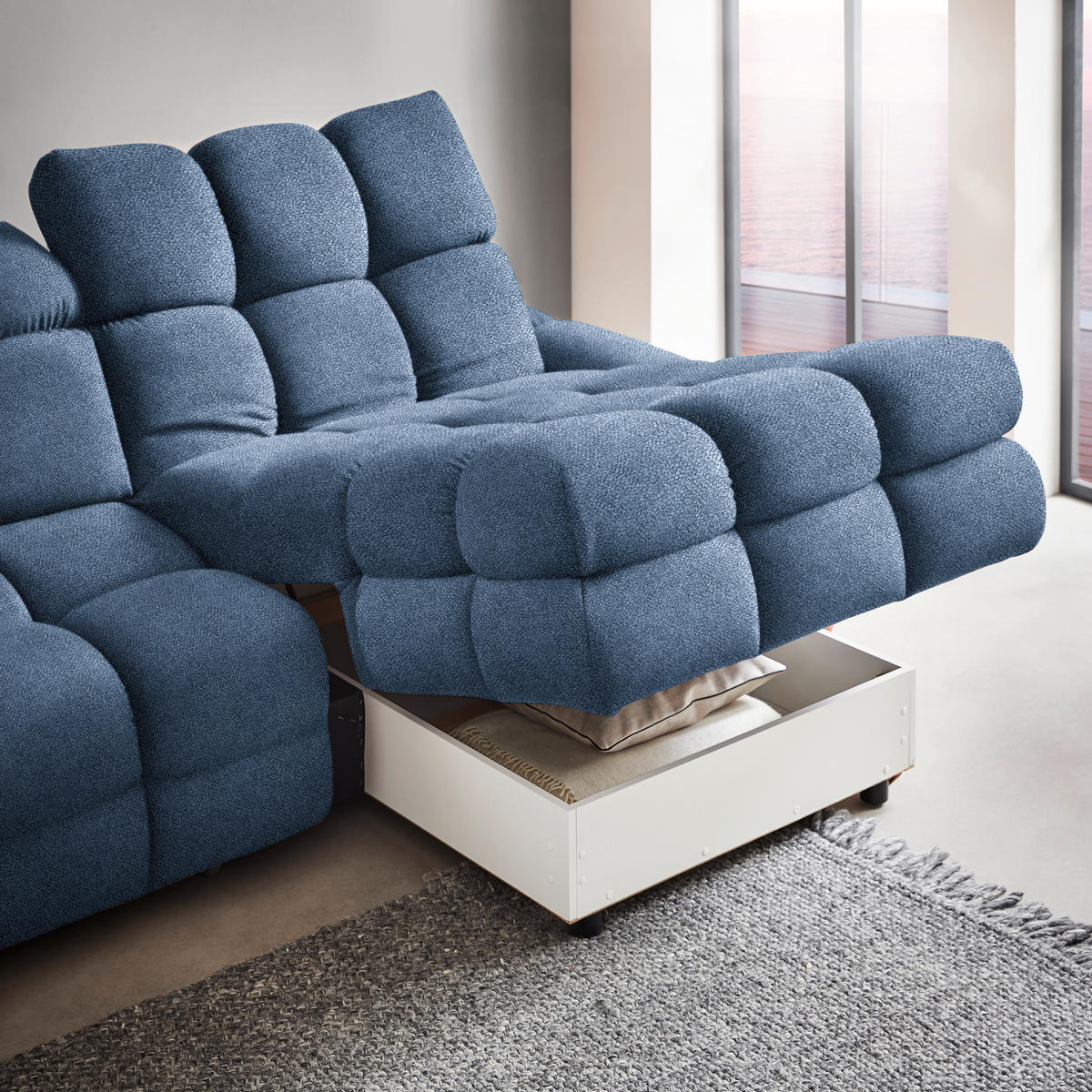 HÖRNSOFFA i velour blå  - blå/svart, Design, textil/plast (283/178cm) - Welnova