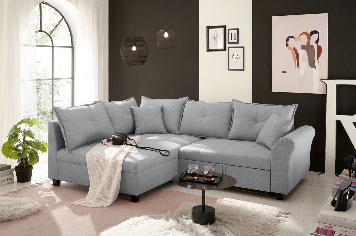 ECKSOFA in Webstoff Grau  - Schwarz/Grau, Modern, Kunststoff/Textil (175/252cm) - Livetastic