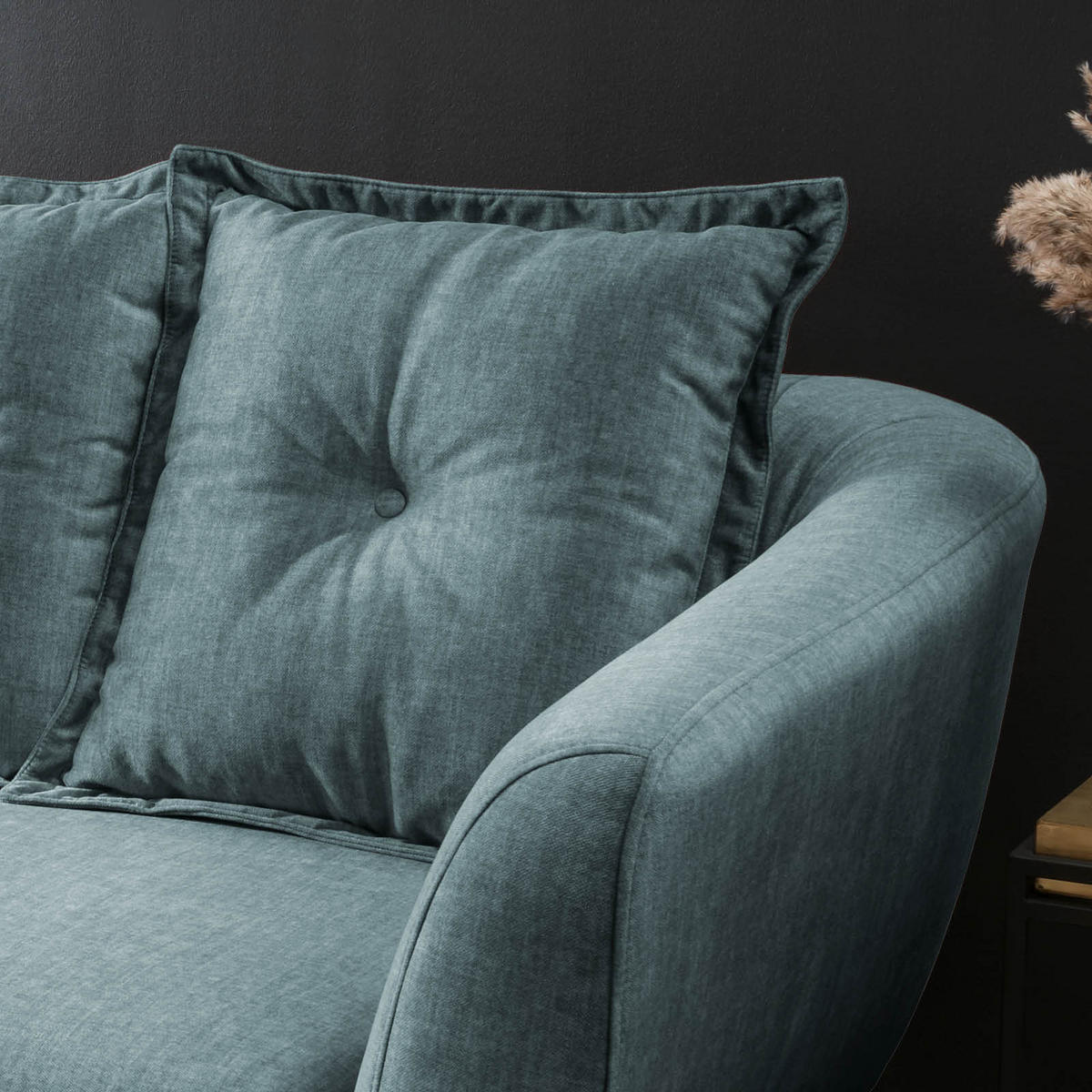 3-SITZER-SOFA Velours Blau  - Blau/Buchefarben, MODERN, Holz/Textil (236/94/103cm) - Livetastic