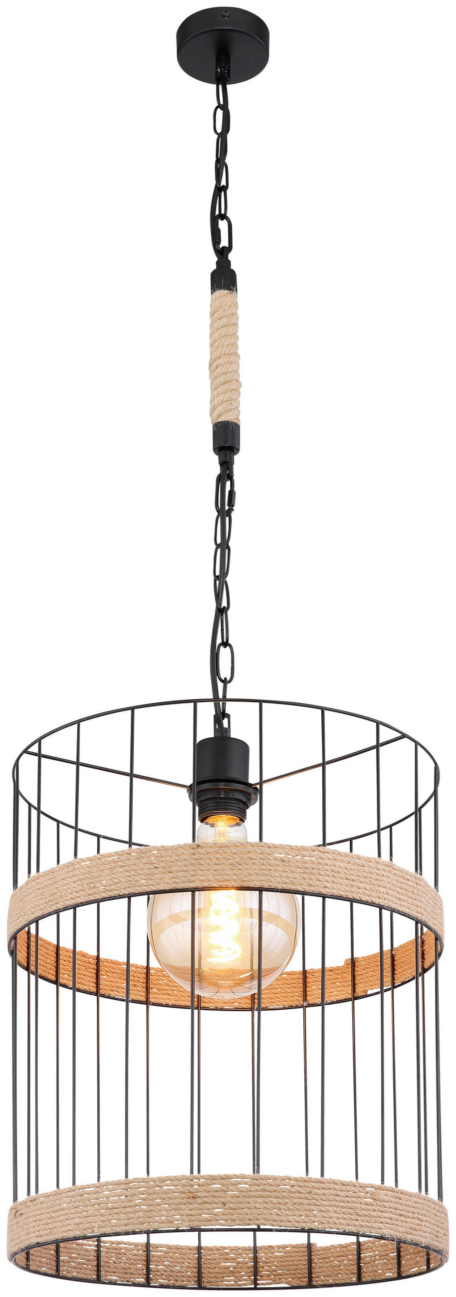 VISEČA SVETILKA        35/145 cm      E27 - črna/rjava, Natur, kovina/naravni materiali (35/145cm) - Globo