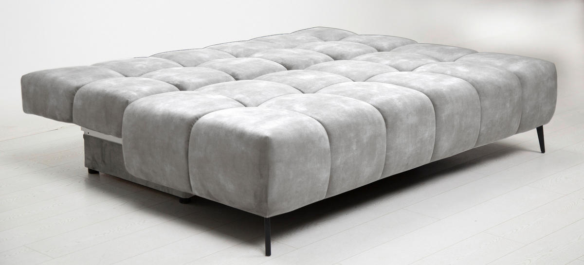 SCHLAFSOFA BOBBIO PLUS Velours Creme  inkl. Rückenkissen, Armlehnenkissen, Stauraum  - Creme/Schwarz, Design, Textil/Metall (204/90/95cm) - MID.YOU