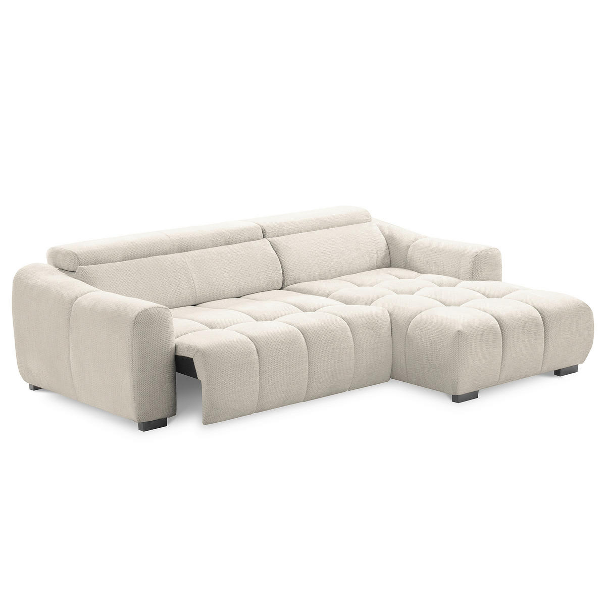 ECKSOFA AVEIRO Weiß Webstoff Bettkasten, Kopfteilverstellung, Sitzvorzug  - Schwarz/Weiß, Design, Kunststoff/Textil (274/177cm) - Livetastic