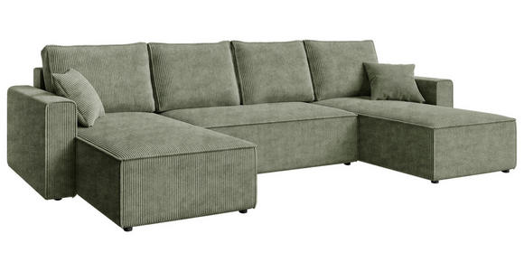 WOHNLANDSCHAFT Salbeigrün Cord  - Salbeigrün/Schwarz, KONVENTIONELL, Kunststoff/Textil (140/305/140cm) - Carryhome