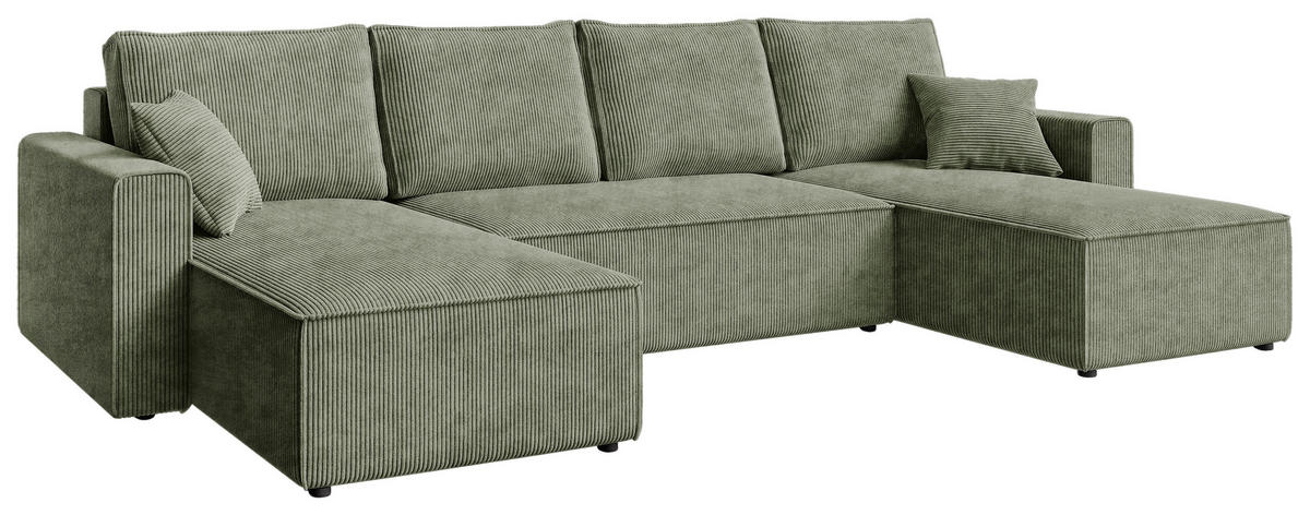 WOHNLANDSCHAFT Salbeigrün Cord  - Salbeigrün/Schwarz, KONVENTIONELL, Kunststoff/Textil (140/305/140cm) - Carryhome