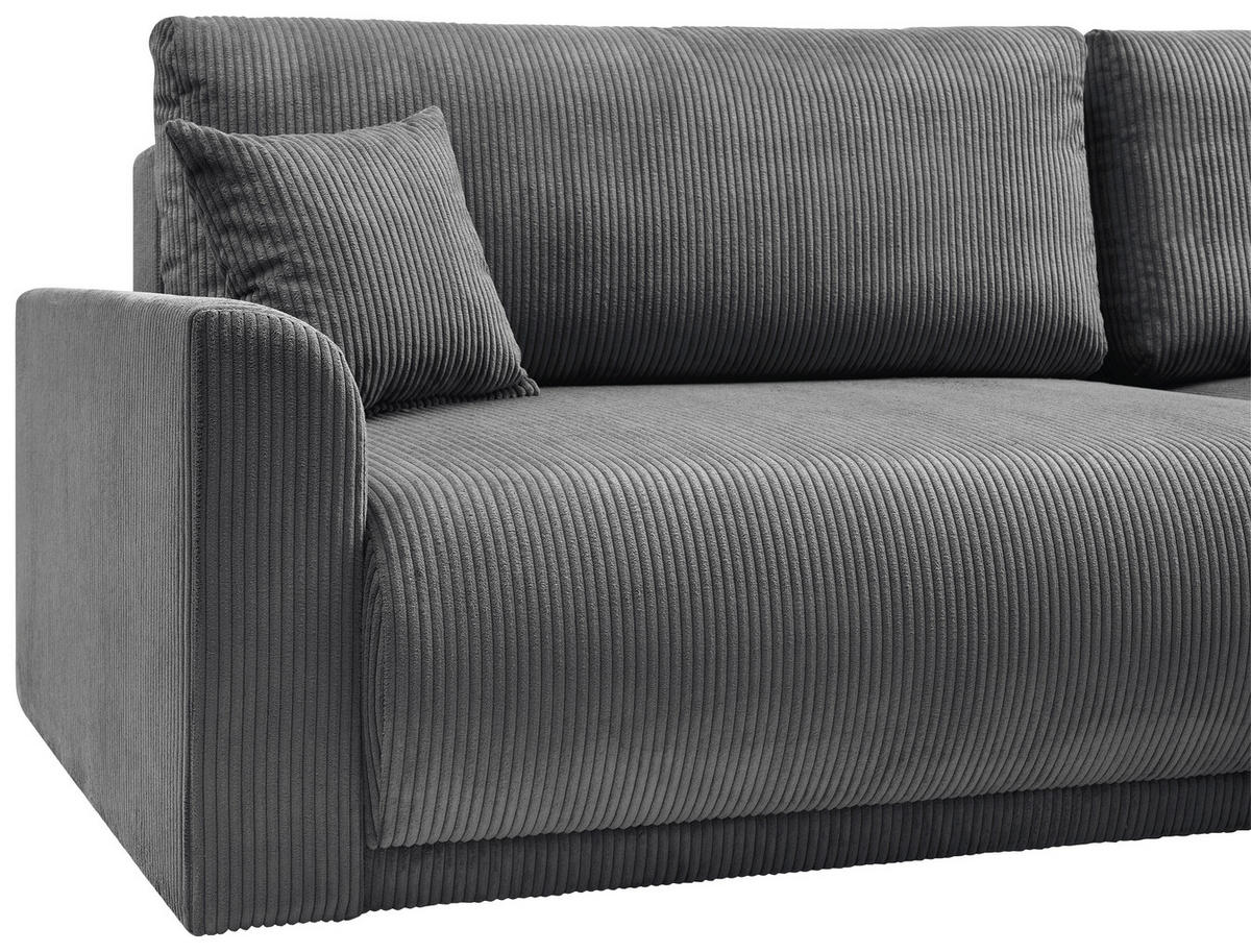 ECKSOFA KIMMY Grau Cord Zierkissen, Rückenkissen, Bettkasten  - Schwarz/Grau, Design, Kunststoff/Textil (233/146cm) - P & B