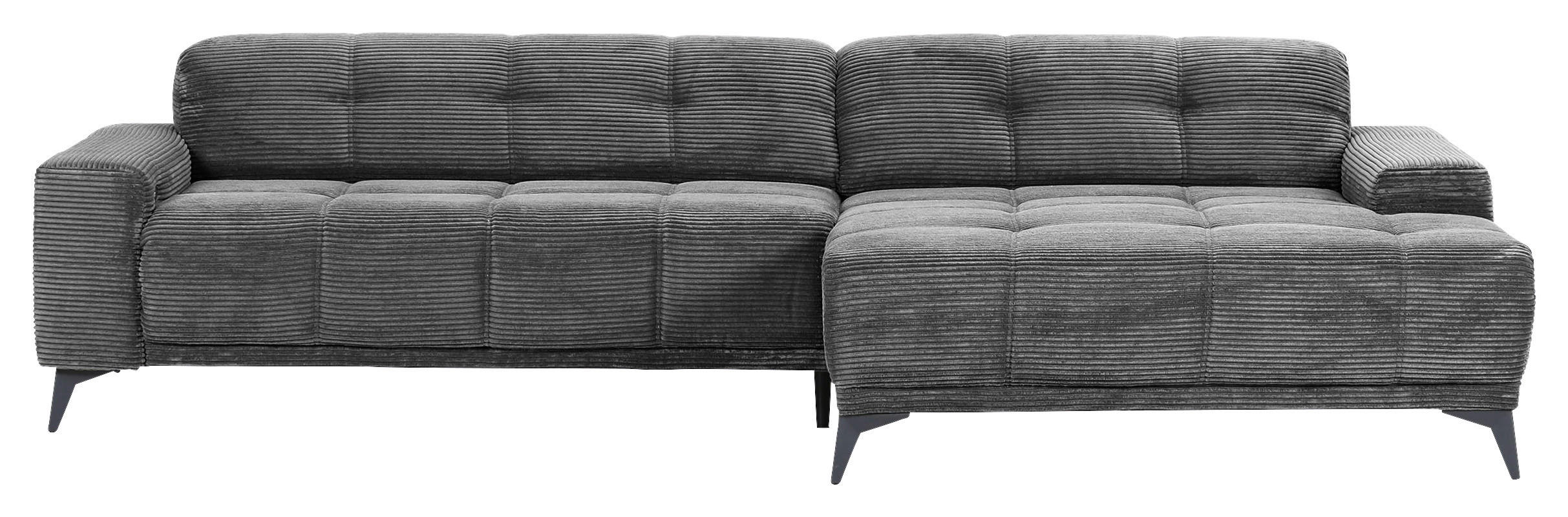 ECKSOFA in Cord Dunkelgrau  295/165 cm  - Dunkelgrau/Schwarz, KONVENTIONELL, Textil/Metall (295/165cm) - Carryhome