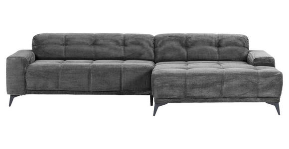 ECKSOFA Dunkelgrau Cord  inkl. Rücken echt, Sitzvorzug  - Dunkelgrau/Schwarz, KONVENTIONELL, Textil/Metall (295/165cm) - Carryhome