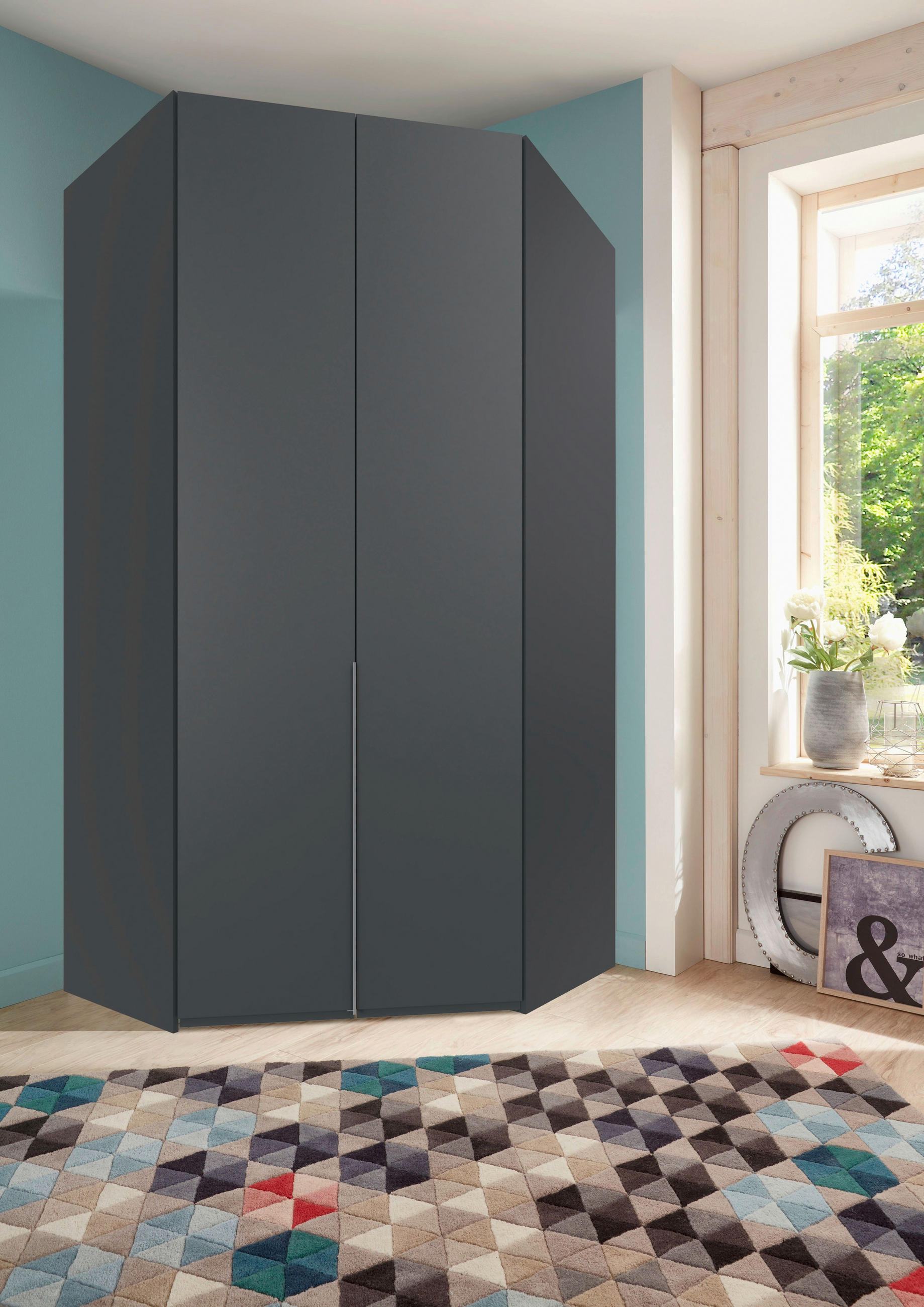HÖRNGARDEROB 120/236/120 cm  - aluminiumfärg/grafitfärgad, Modern, metall/trämaterial (120/236/120cm) - MID.YOU