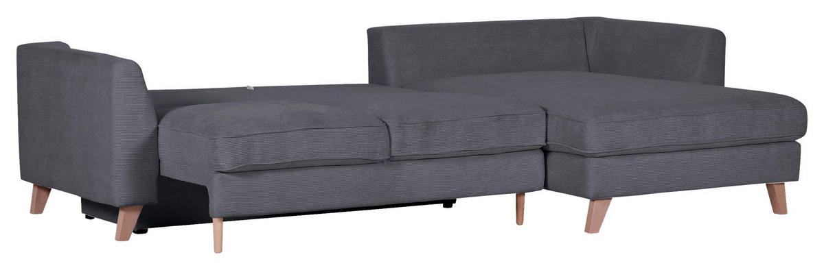 ECKSOFA in Cord Dunkelgrau  - Dunkelgrau/Buchefarben, Design, Holz/Textil (271/165cm) - MID.YOU