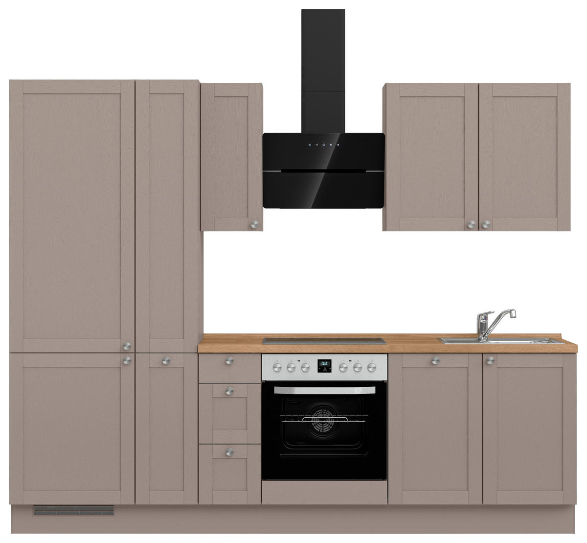 KÜCHENBLOCK Frame 270 cm  in Eichefarben, Beigebraun  - Edelstahlfarben/Eichefarben, MODERN, Holzwerkstoff/Metall (270cm) - Nobilia