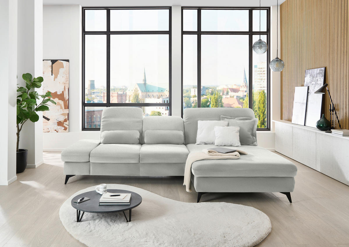 ECKSOFA Chenille Ecru  - Ecru/Schwarz, Design, Textil/Metall (288/198cm) - Beldomo Style