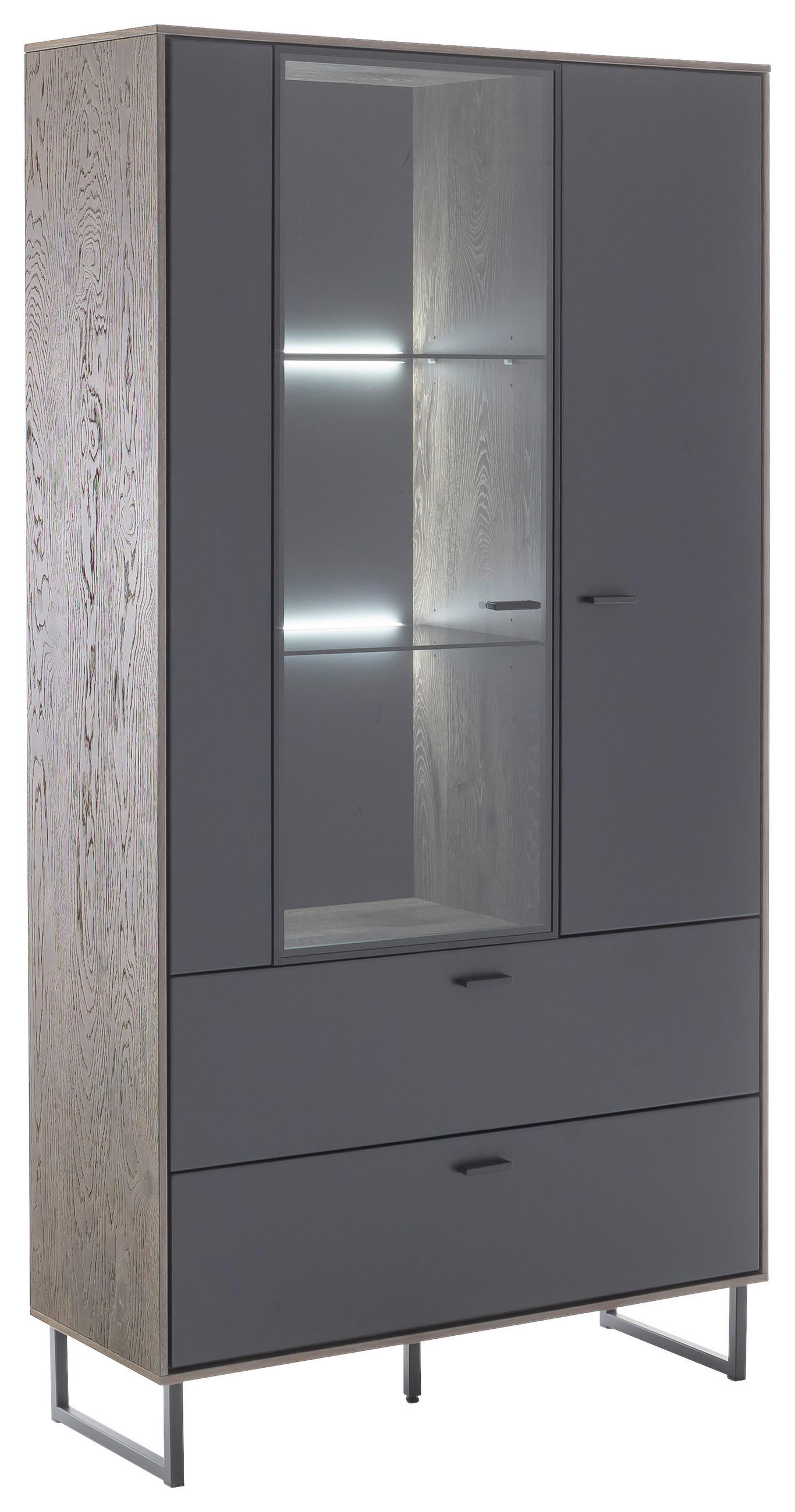 VITRINE in furniert Eiche Schwarz, Eichefarben  - Eichefarben/Anthrazit, Design, Glas/Holz (98/185/37cm) - MID.YOU