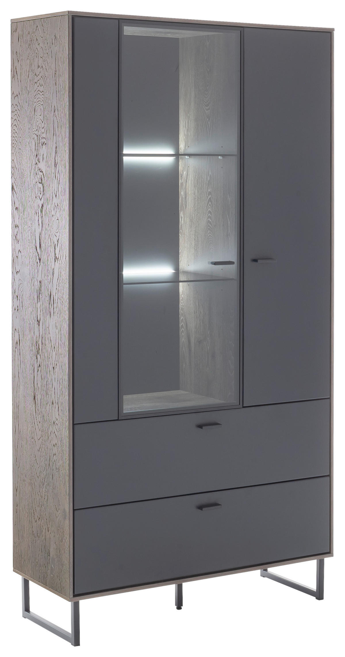 VITRINE in furniert Eiche Schwarz, Eichefarben  - Eichefarben/Anthrazit, Design, Glas/Holz (98/185/37cm) - MID.YOU