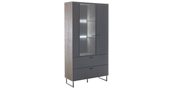 VITRINE in furniert Eiche Schwarz, Eichefarben - Eichefarben/Anthrazit, Design, Glas/Holz (98/185/37cm) - Novel
