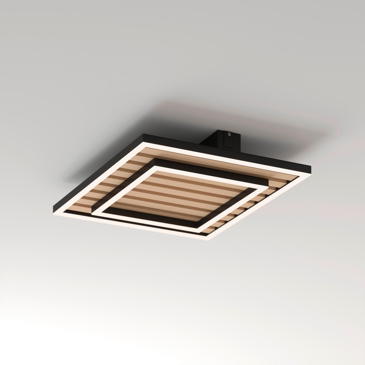 STROPNÍ LED SVÍTIDLO, 40/40/6 cm - černá, Design, kov/dřevo (40/40/6cm) - Novel