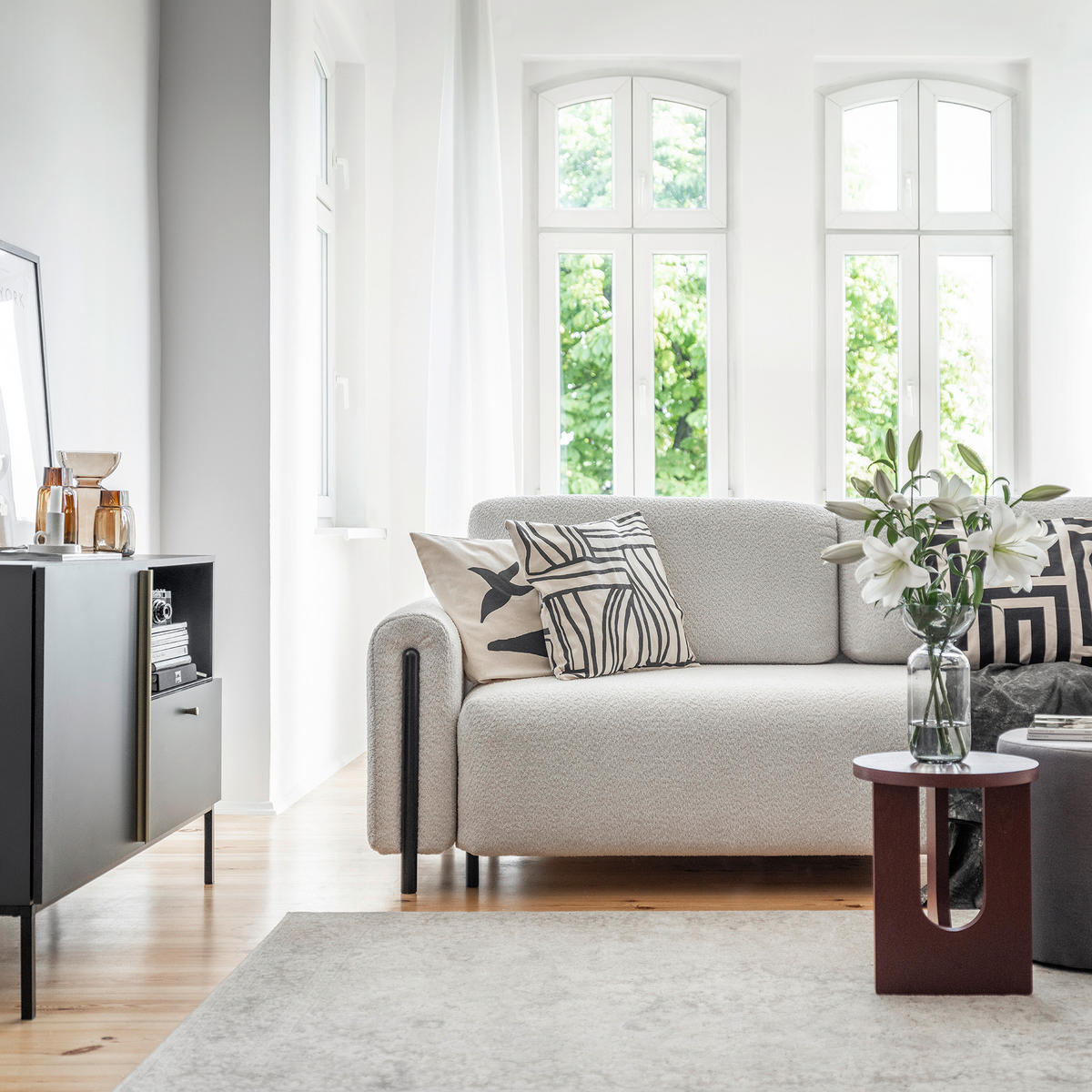 SCHLAFSOFA  mit Samt Schwarz, Weiß  - Schwarz/Weiß, Design, Holz/Textil (244/97/97cm) - MID.YOU