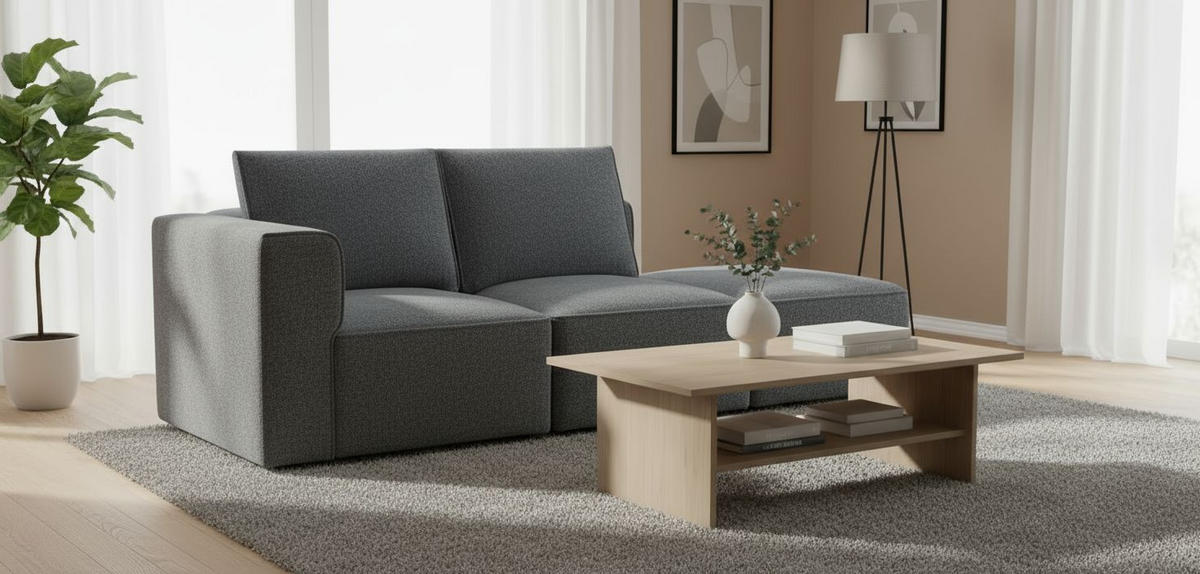 SOFA Fleece Dunkelgrau  - Dunkelgrau/Schwarz, Design, Holz/Kunststoff (230,5/65/90cm) - Livetastic