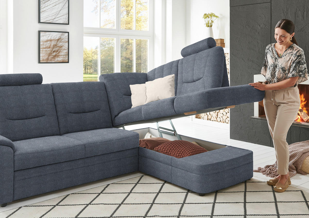 ECKSOFA  in Chenille Blaugrau  235/185 cm  - Blaugrau/Schwarz, KONVENTIONELL, Kunststoff/Textil (235/185cm) - Beldomo Comfort