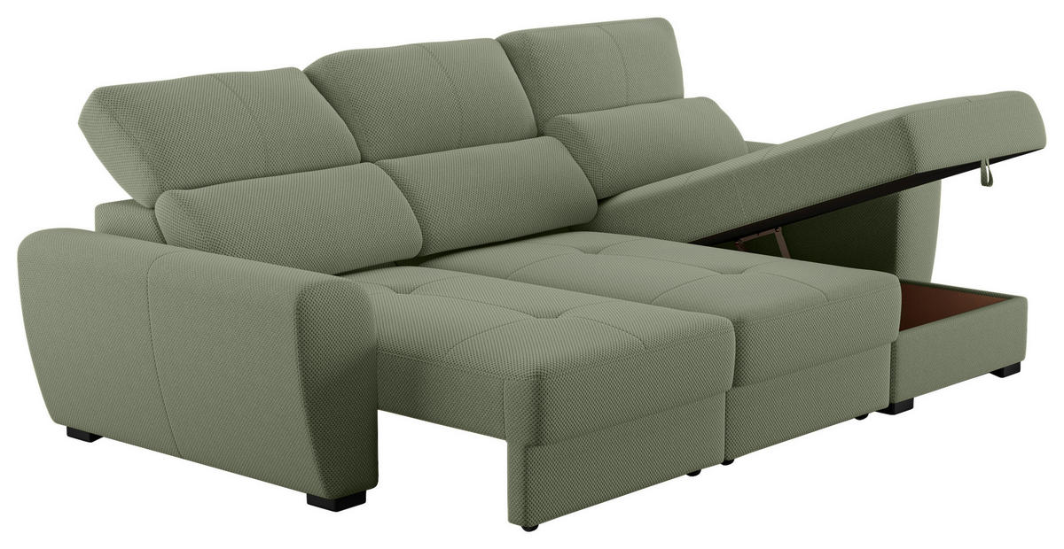 ECKSOFA in Velours Salbeigrün  - Salbeigrün/Schwarz, Konventionell, Kunststoff/Textil (285/177cm) - MID.YOU