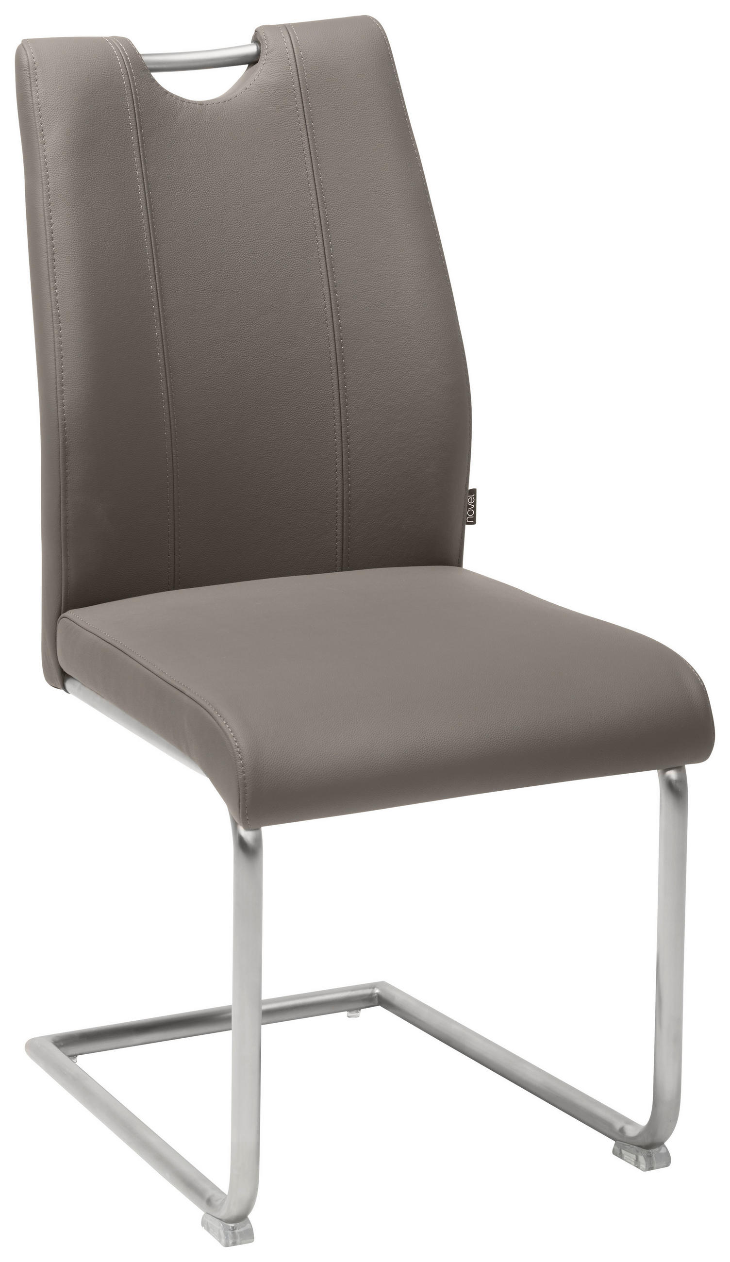 Schwingstuhl in Metall, Leder Grau, Edelstahlfarben