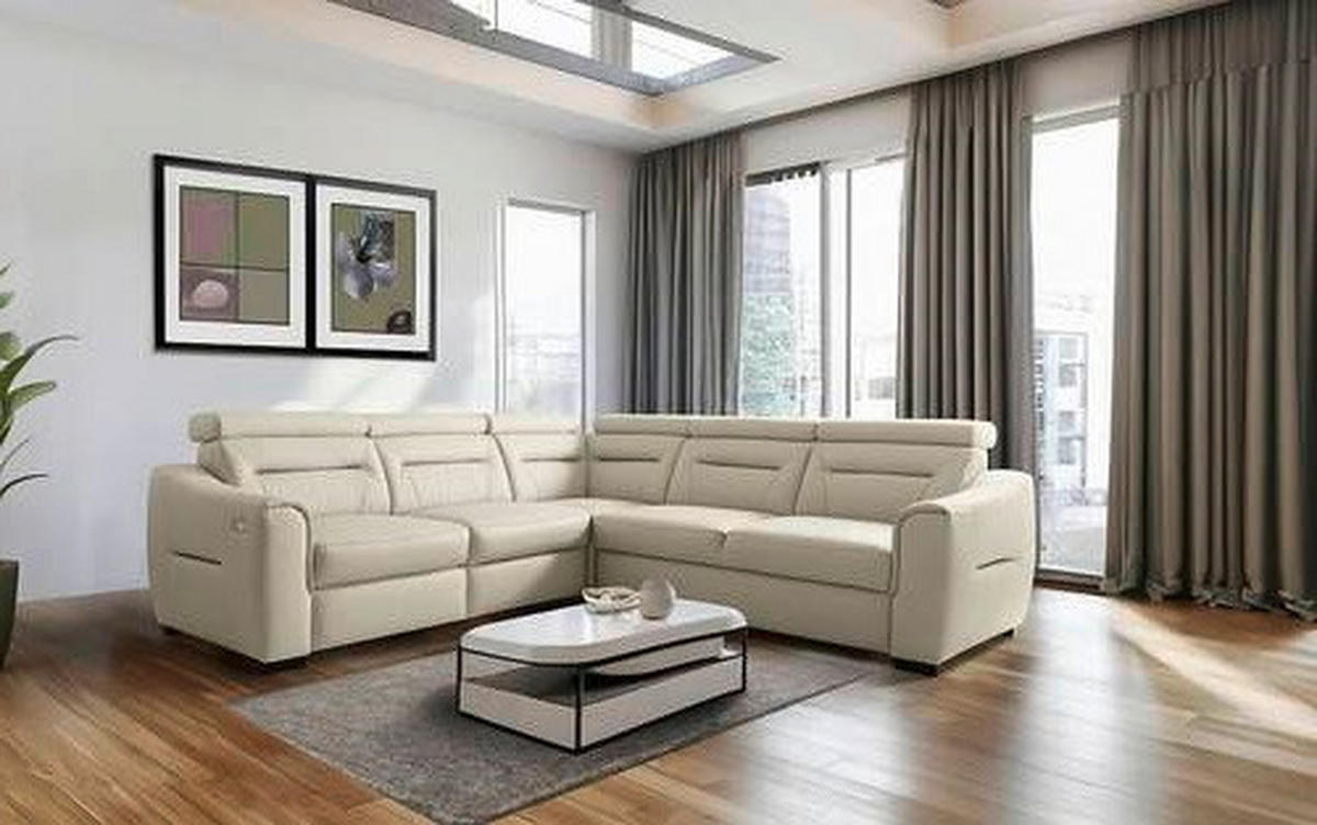 ECKSOFA Creme Echtleder Lederlook Schlaffunktion, Rücken echt, Relaxfunktion, Kopfteilverstellung  - Wengefarben/Creme, Design, Leder/Holz (260/260cm) - Celina Home