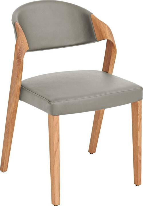 STUHL  in Echtleder pigmentiert  - Eichefarben/Grau, Natur, Leder/Holz (53/82/57cm) - Voglauer
