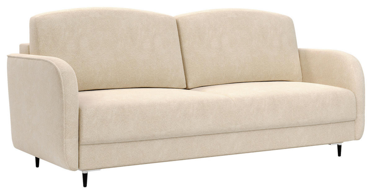 SCHLAFSOFA Chenille Beige  inkl. Rückenkissen, Bettkasten, Schlaffunktion, Rücken echt  - Beige/Schwarz, KONVENTIONELL, Textil/Metall (215/95/85cm) - Milino