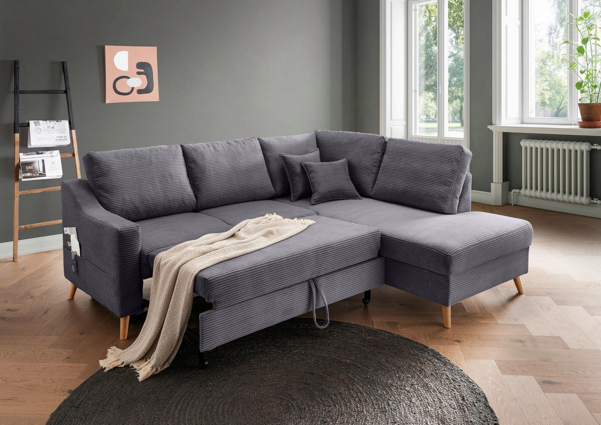 ECKSOFA in Cord Grau  - Naturfarben/Grau, MODERN, Holz/Textil (230/200cm) - Livetastic