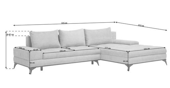 ECKSOFA in Webstoff Türkis  - Türkis/Schwarz, Design, Textil/Metall (315/212cm) - Carryhome