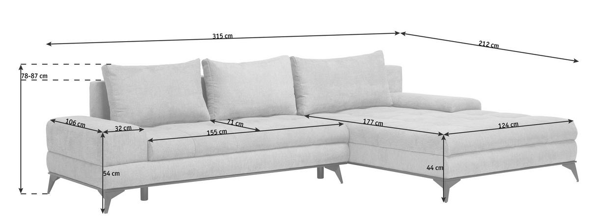 ECKSOFA Blau Webstoff  - Blau/Schwarz, Design, Textil/Metall (315/212cm) - Carryhome