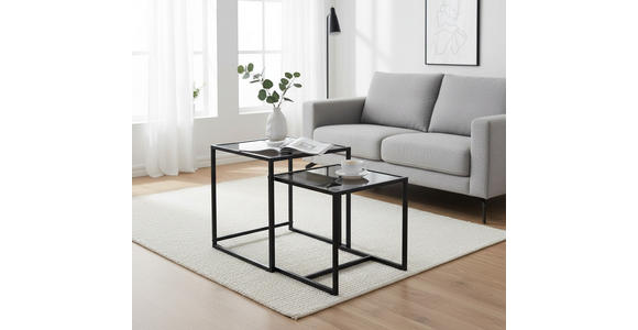 BEISTELLTISCHSET quadratisch Grau, Schwarz  - Schwarz/Grau, Design, Glas/Metall (40-45/40-45/40-50cm) - Carryhome