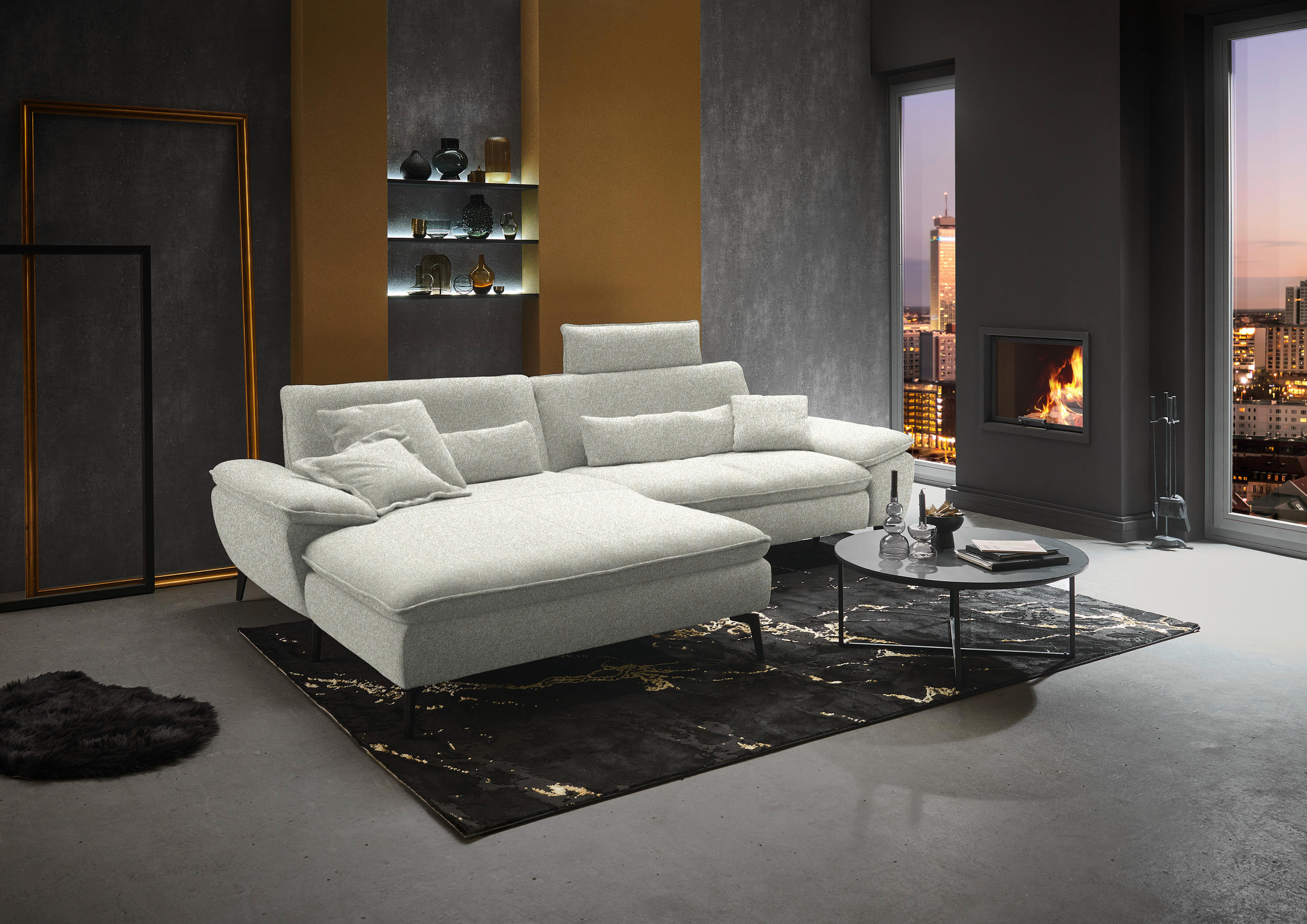 ECKSOFA in Webstoff Naturfarben  - Schwarz/Naturfarben, Design, Textil/Metall (197/295cm) - Valdera
