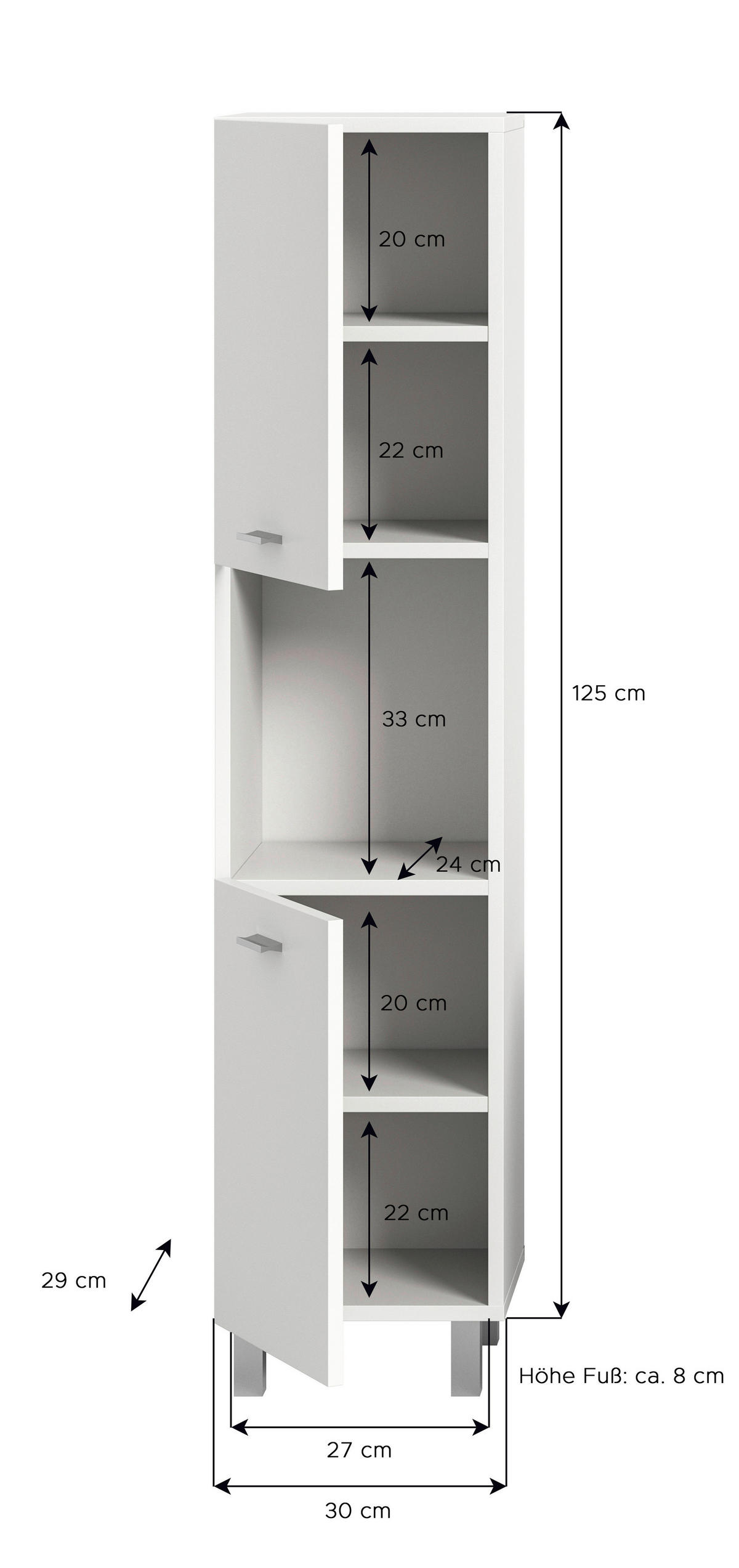 SREDNJE VISOKA OMARA 30/125/29 cm  - srebrne barve/bela, Moderno, umetna masa/leseni material (30/125/29cm) - MID.YOU