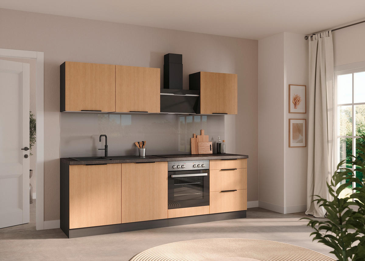 KÜCHENLEERBLOCK 240 cm   in Graphitfarben, Eichefarben  - Eichefarben/Schwarz, Lifestyle, Holzwerkstoff/Metall (240cm) - Held