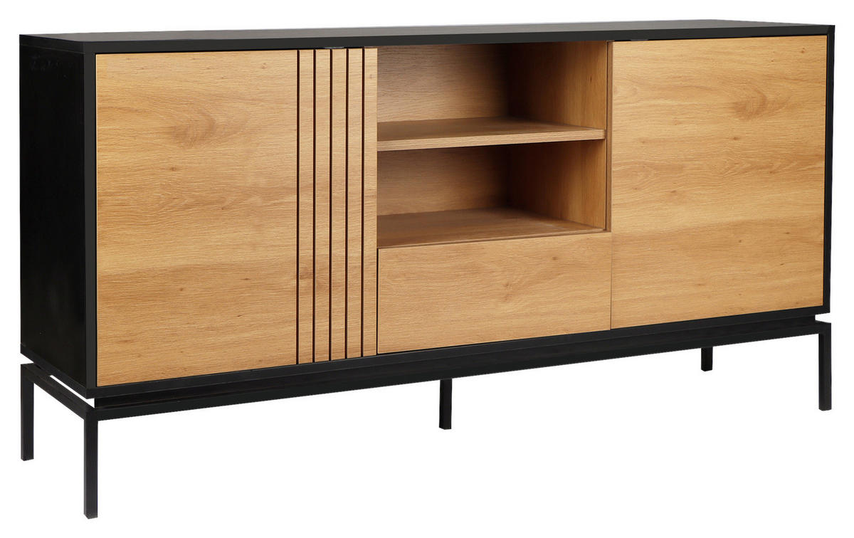 TÁLALÓSZEKRÉNY 160/80/40 cm  - fekete/natúr, Design, faalapú anyag (160/80/40cm) - Xora
